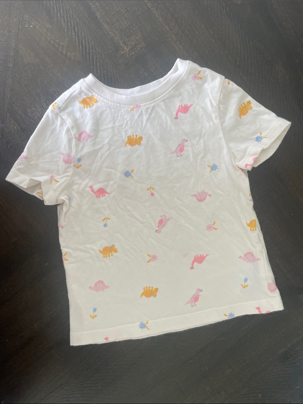 Old Navy White Short Sleeve Tee with Dino and Flower Print